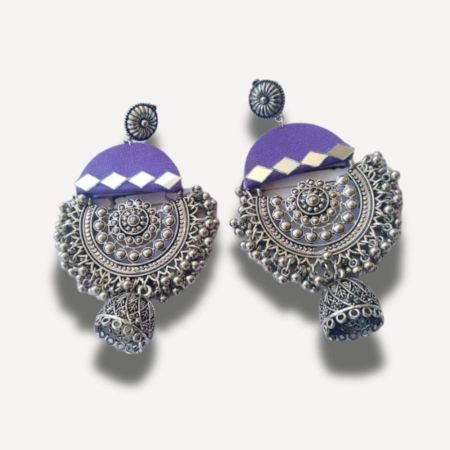 Purple Oxidized Mirror Heavy Jhumka